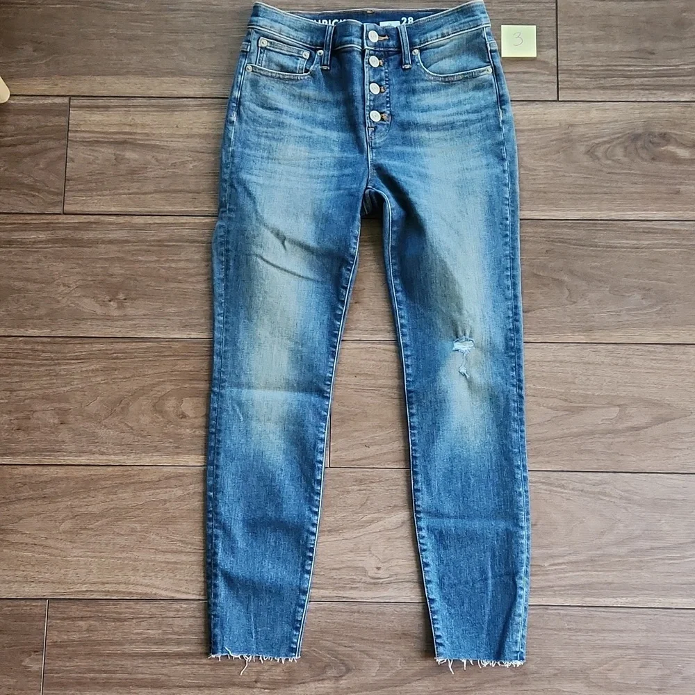 J. Crew 9" High Rise Toothpick Ankle Jean Hartley Distressed Raw Frayed Hem 28 - Picture 4 of 11